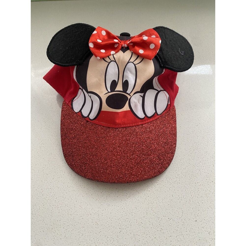 Disney Girls Minnie Mouse Baseball Cap, 3D Ears Glitter Rim(Toddler/Little Girl)